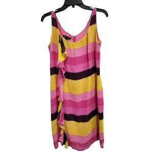 INC International Concepts Womens 100% Silk Shift Dress 14 Yellow Pink Ruffle